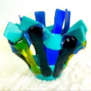 Fused Colorful Glass Strips Decorative Vase